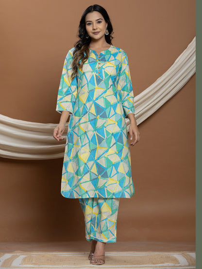 Splash of color Cotton Co-ord Set - Bright Turquoise