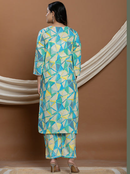 Splash of color Cotton Co-ord Set - Bright Turquoise