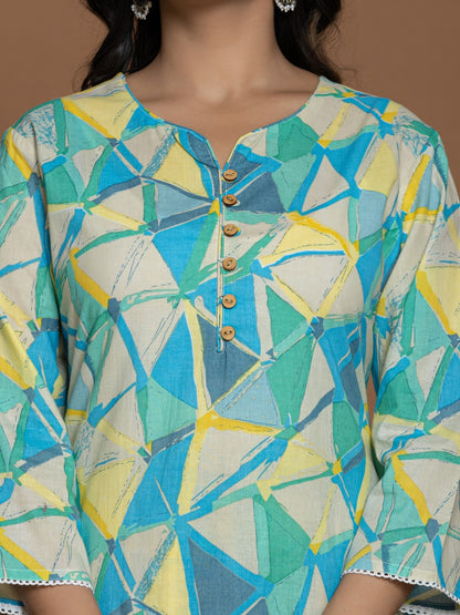 Splash of color Cotton Co-ord Set - Bright Turquoise