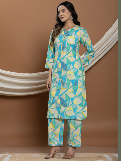 Splash of color Cotton Co-ord Set - Bright Turquoise