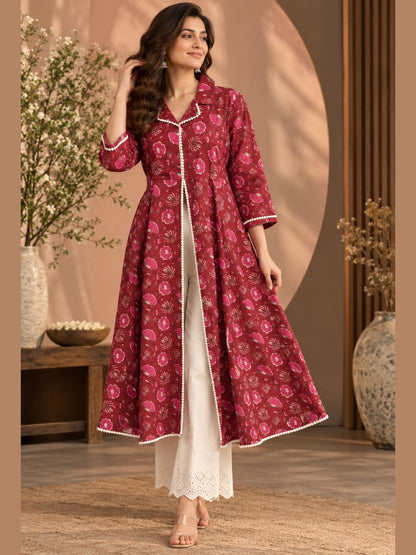 Crimson Bloom — Pure Cotton Kurta & Chikan Pant Set