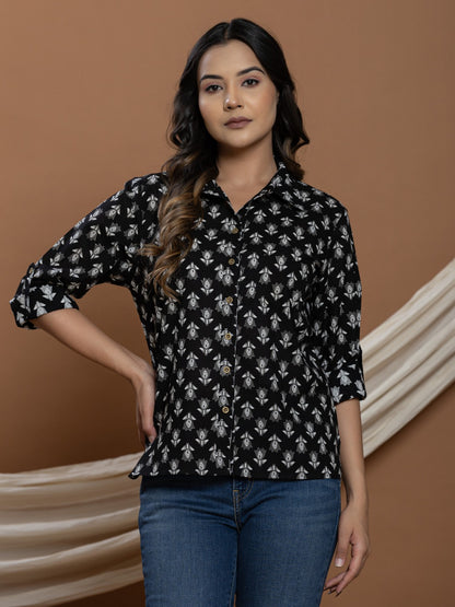 Pure Cotton Printed Shirt - Black & Grey