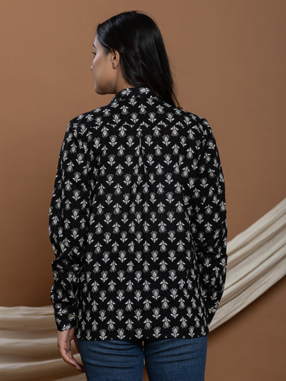 Pure Cotton Printed Shirt - Black & Grey