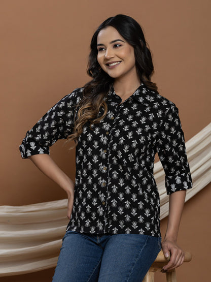 Pure Cotton Printed Shirt - Black & Grey