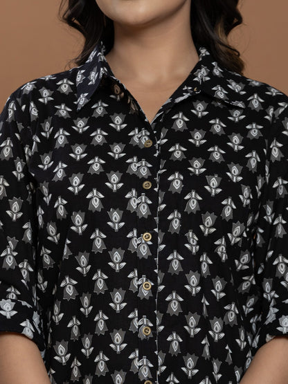 Pure Cotton Printed Shirt - Black & Grey