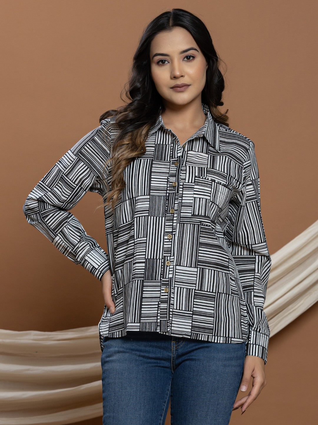 Pure Cotton Printed Shirt - Black & White