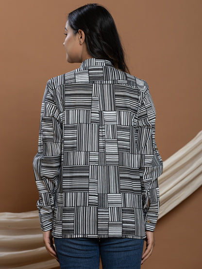 Pure Cotton Printed Shirt - Black & White