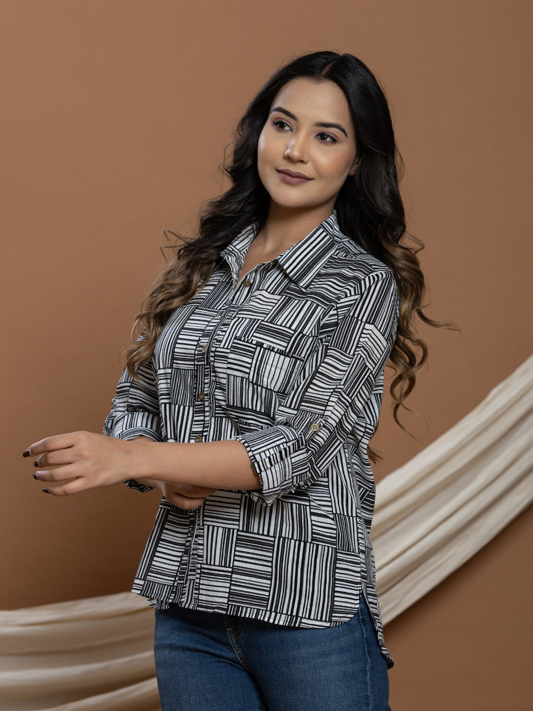 Pure Cotton Printed Shirt - Black & White