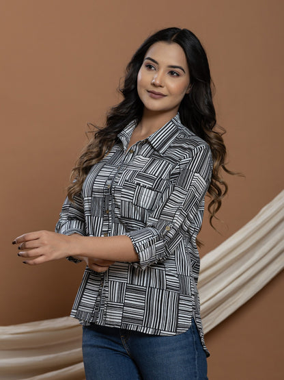 Pure Cotton Printed Shirt - Black & White