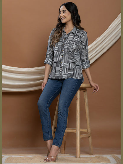 Pure Cotton Printed Shirt - Black & White