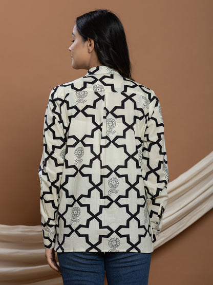 Pure Cotton Printed Shirt - Cream