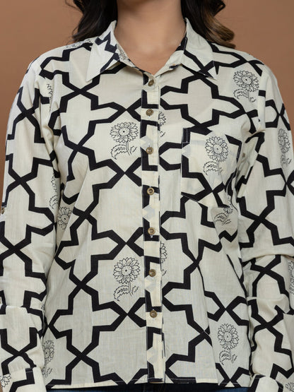 Pure Cotton Printed Shirt - Cream