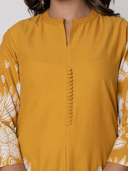 Pure Cotton Placement Print Co-ord Set - Mustard