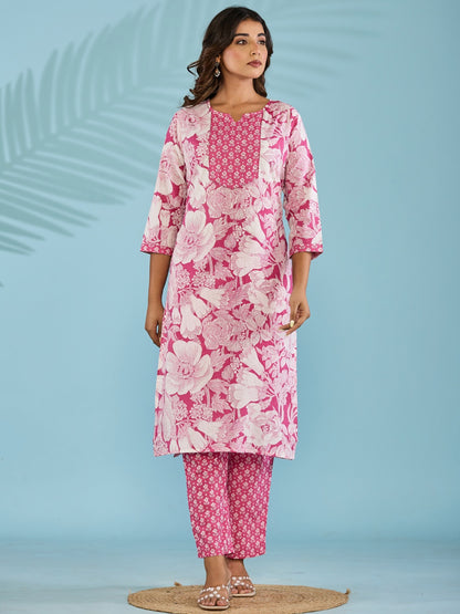 The Artisanal Edit: Kantha Pink Kurta Pant Set