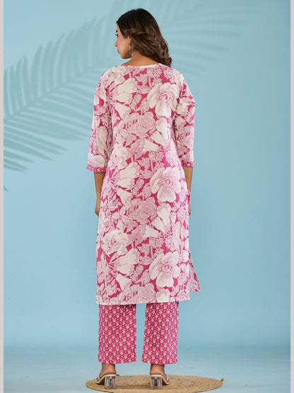 The Artisanal Edit: Kantha Pink Kurta Pant Set