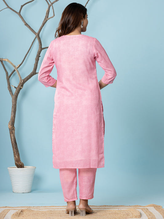 Cotton Digital Print Hand work Kurta, Pant  and Dupatta Set - Pink