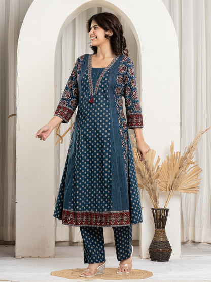 Midnight Ajrakh: The Royal Kalidar Ensemble - Kurta Pant Set