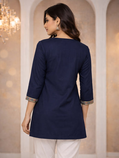 Navy Nightfall: The "Effortless Elegance" Rayon Kurti