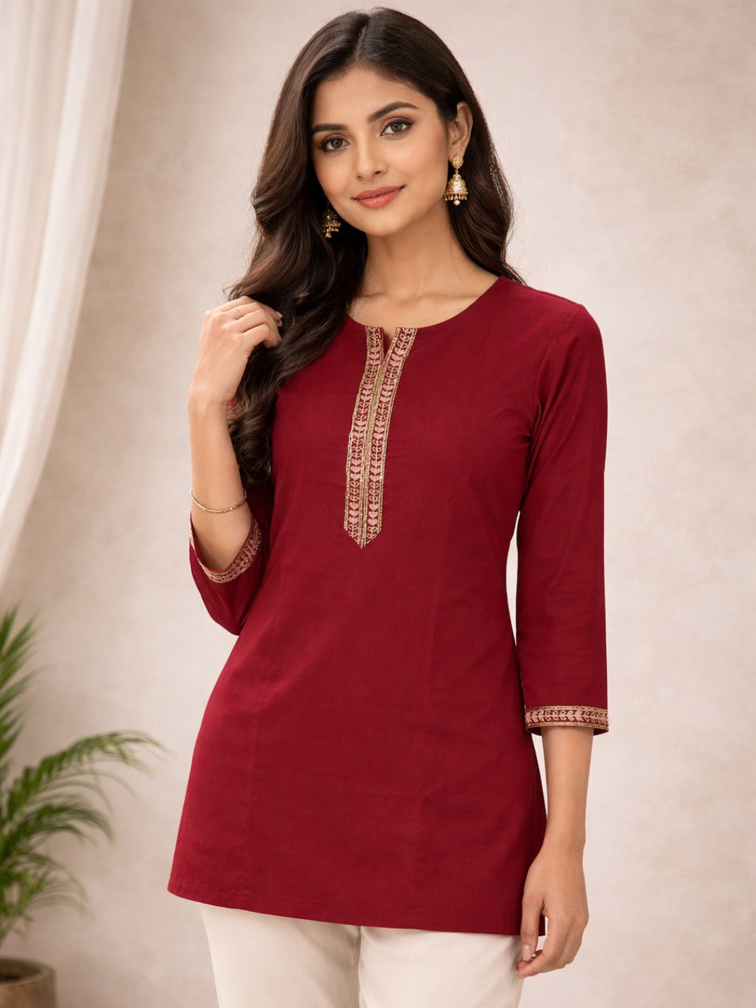 Crimson Muse Embroidered Rayon Top