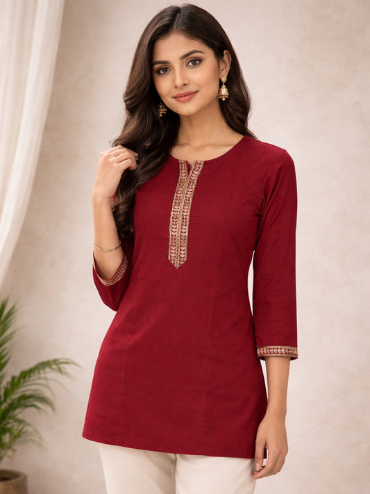 Crimson Muse Embroidered Rayon Top