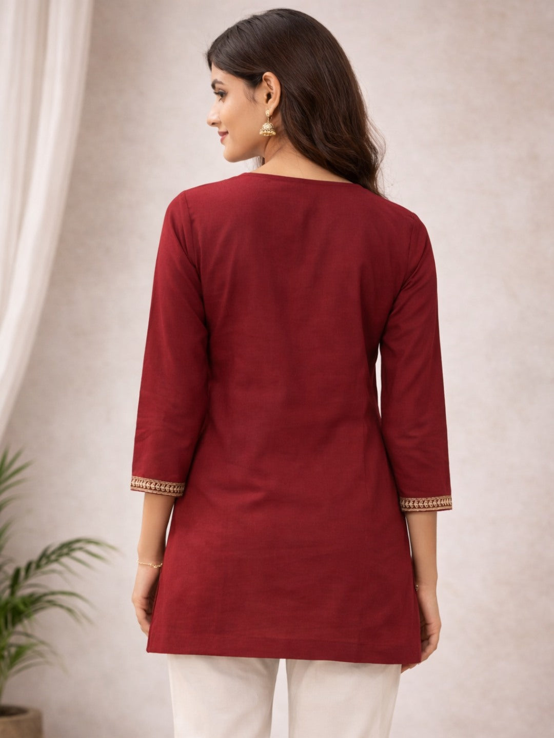 Crimson Muse Embroidered Rayon Top