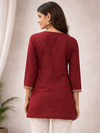 Crimson Muse Embroidered Rayon Top