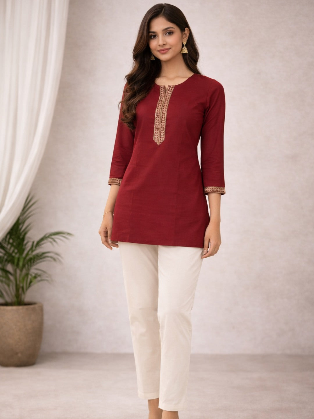 Crimson Muse Embroidered Rayon Top