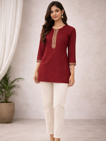 Crimson Muse Embroidered Rayon Top