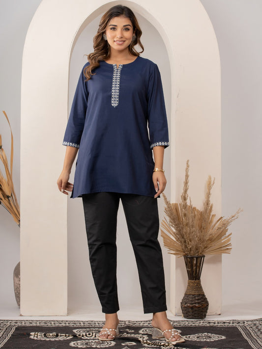 Chic & Chill Embroidered Navy Tunic