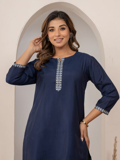 Chic & Chill Embroidered Navy Tunic