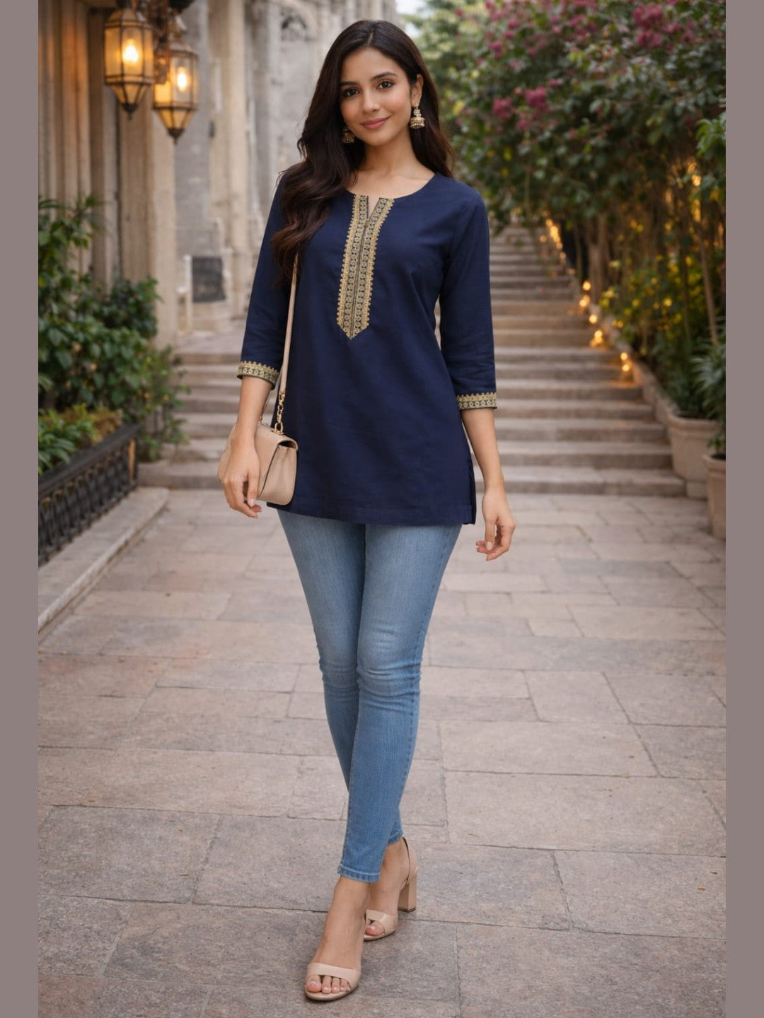 Indigo Aura: The "Desi-Cool" Rayon Tunic
