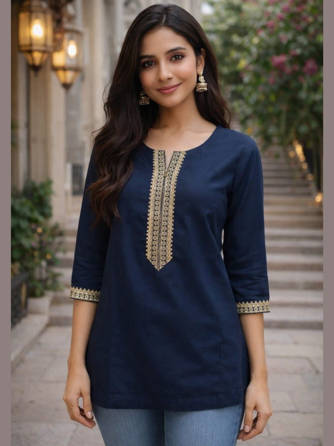 Indigo Aura: The "Desi-Cool" Rayon Tunic