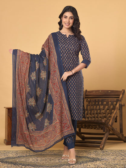 Royal Indigo Heritage Set - Kurta, Pant and Dupatta
