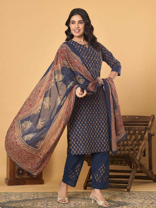 Royal Indigo Heritage Set - Kurta, Pant and Dupatta