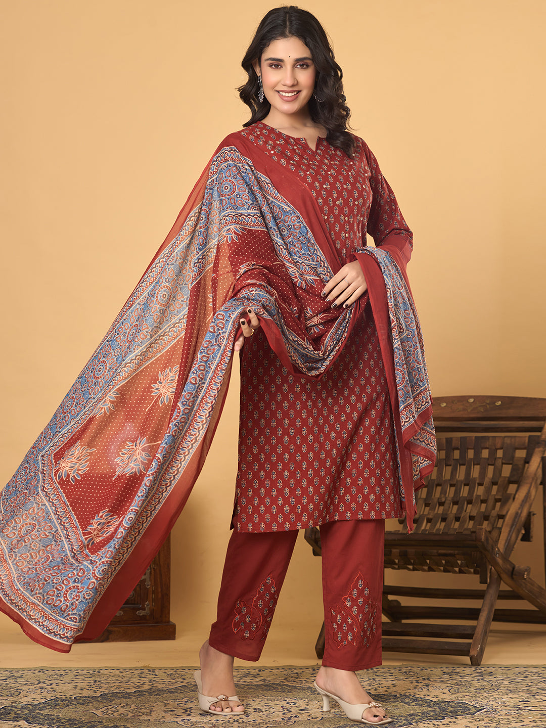 Rust & Radiance: The Ultimate Bloom Dupatta Set