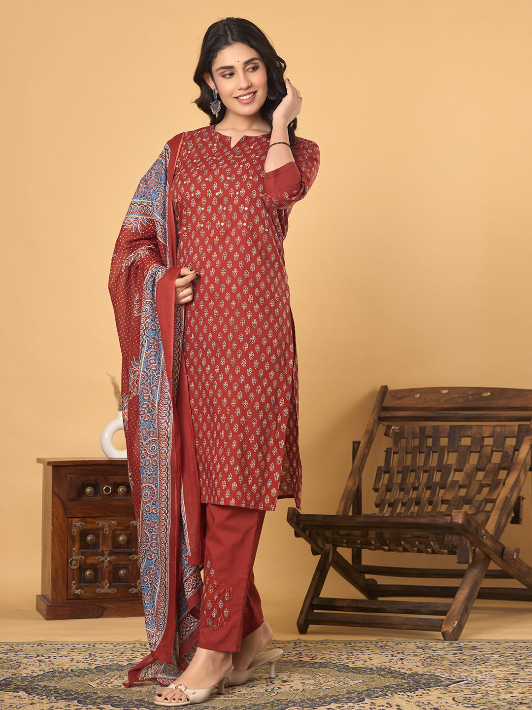 Rust & Radiance: The Ultimate Bloom Dupatta Set