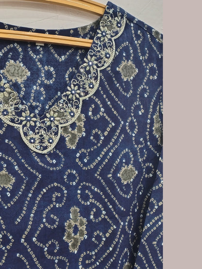 Indigo Aura: Scallop-Edge Boho Tunic