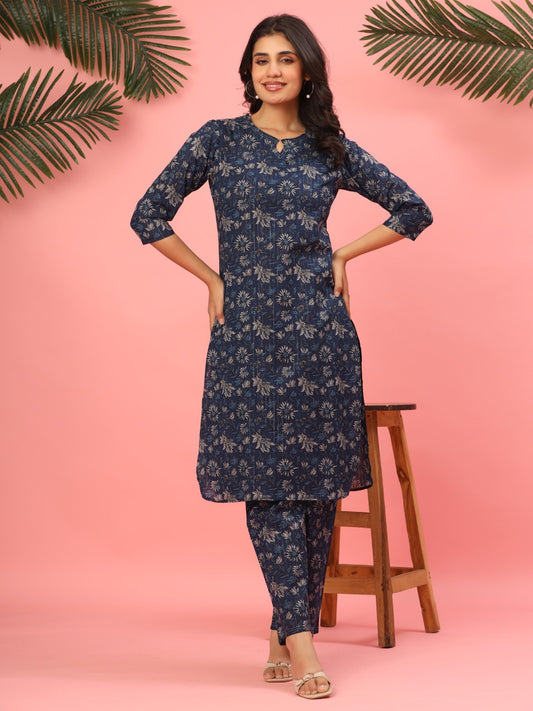 Indigo Starlight Floral Pure Cotton Co-ord Set