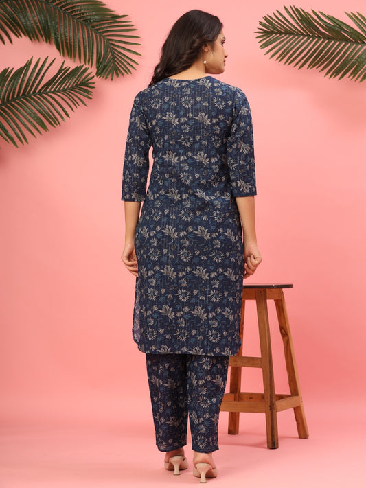 Indigo Starlight Floral Pure Cotton Co-ord Set