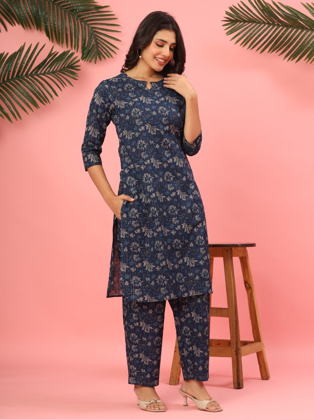 Indigo Starlight Floral Pure Cotton Co-ord Set