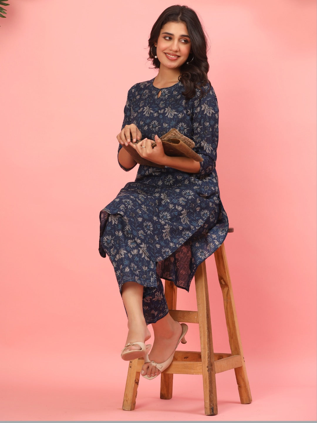 Indigo Starlight Floral Pure Cotton Co-ord Set