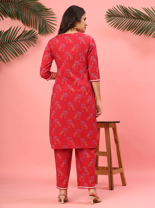 Crimson Palms & Reindeer Pure Cotton Co-ord Set