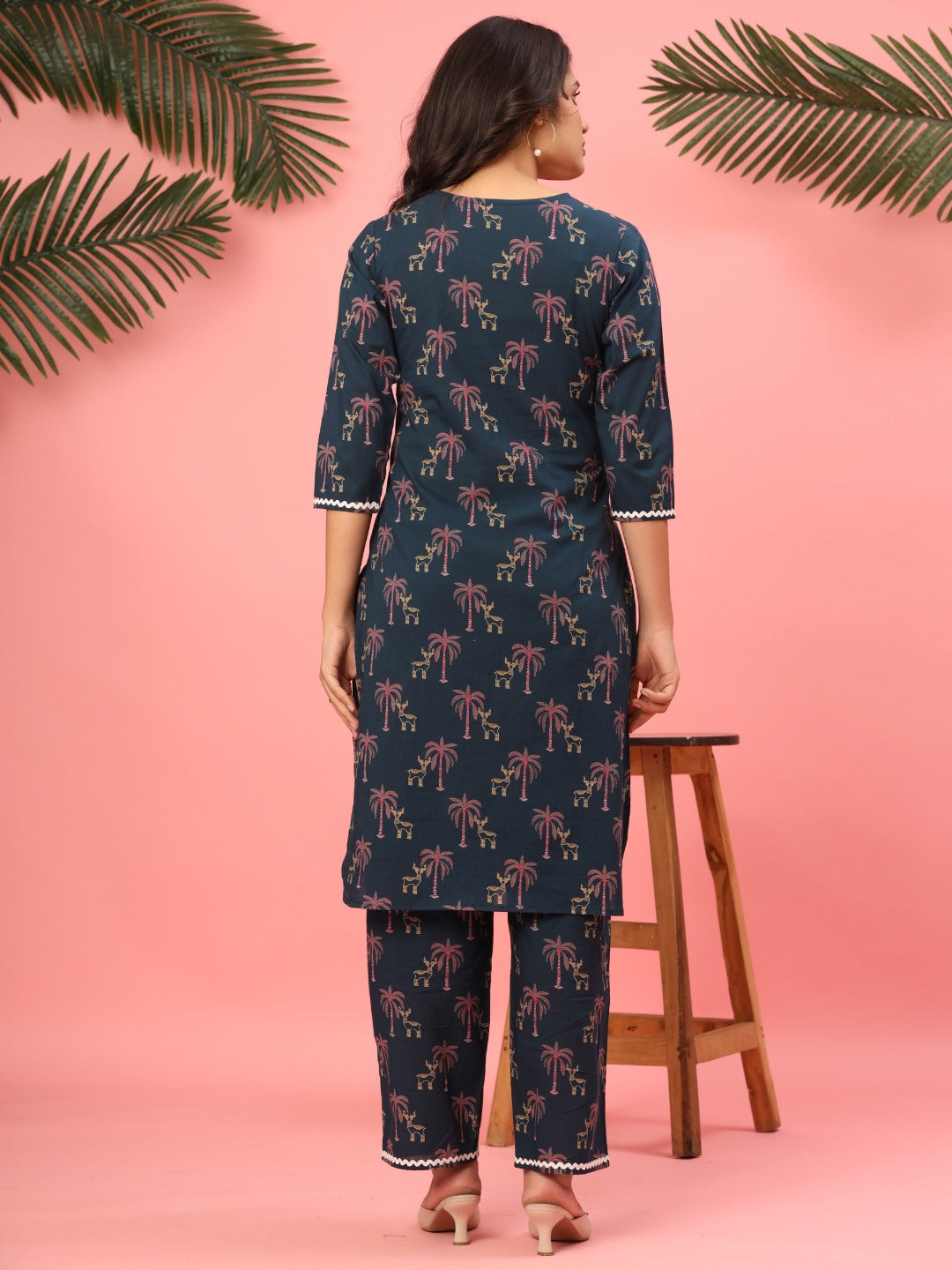 Midnight Teal Palms & Reindeer Pure Cotton Co-ord Set