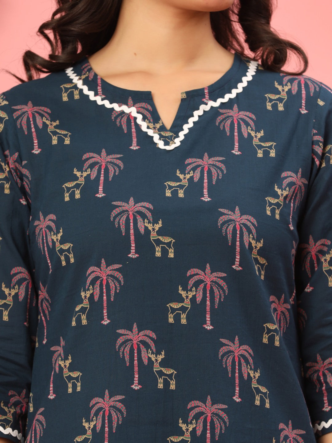 Midnight Teal Palms & Reindeer Pure Cotton Co-ord Set
