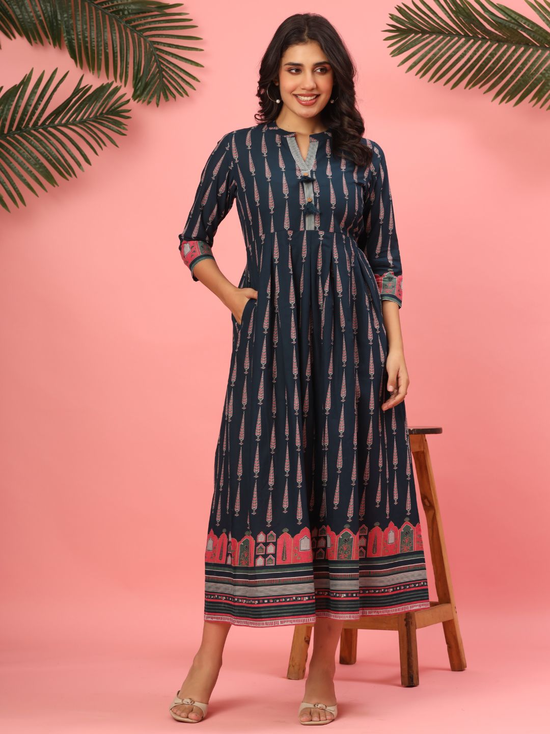 Midnight Indigo Pure Cotton Pleated Maxi