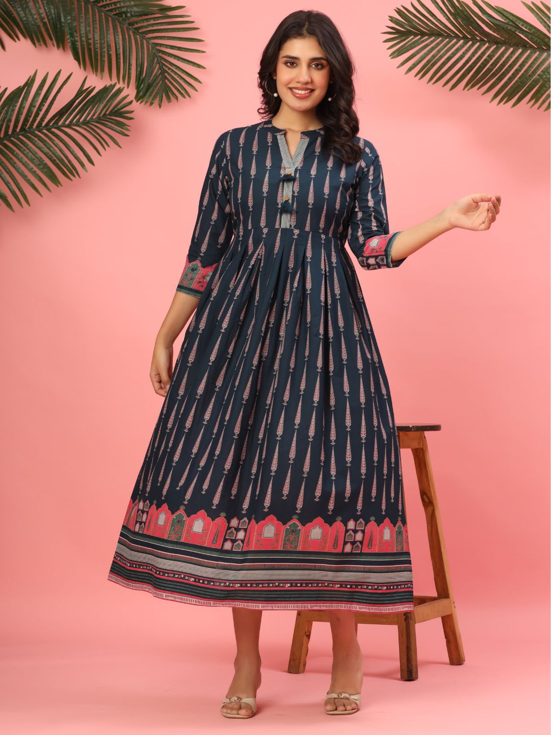 Midnight Indigo Pure Cotton Pleated Maxi