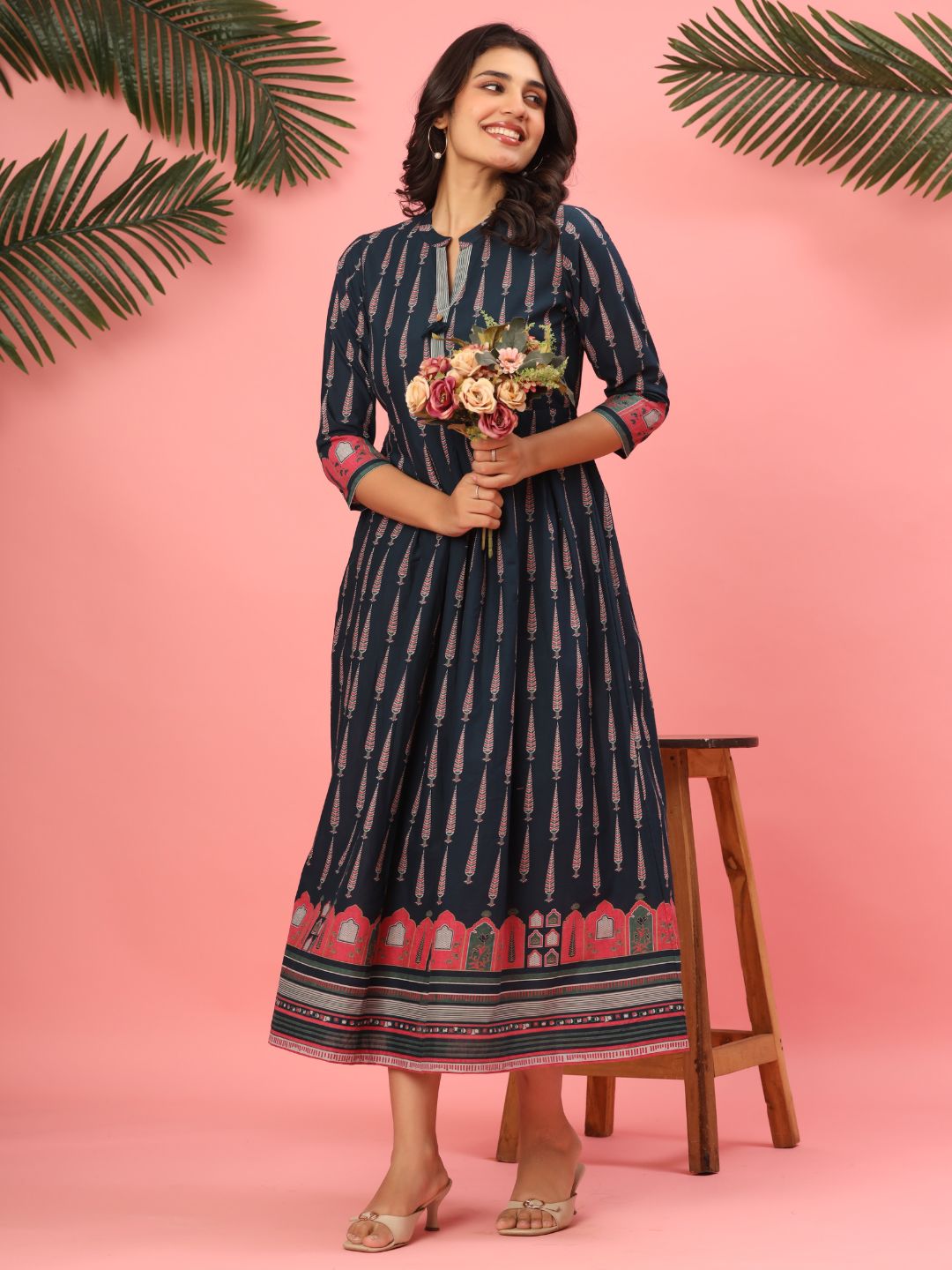 Midnight Indigo Pure Cotton Pleated Maxi