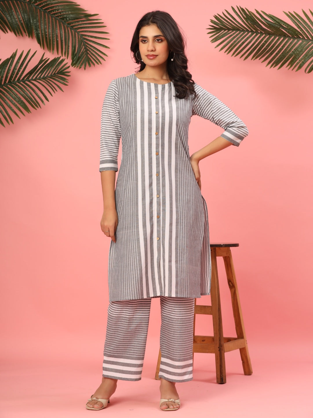 Minimal Mood Grey Striped Cotton Co-ord Set