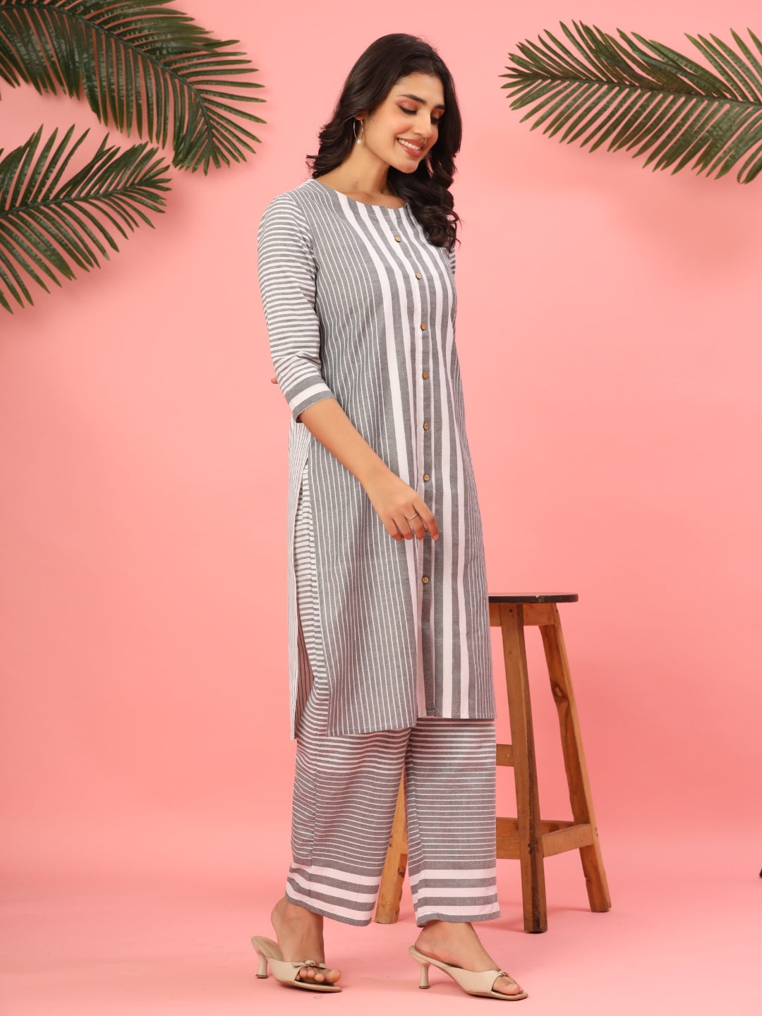 Minimal Mood Grey Striped Cotton Co-ord Set