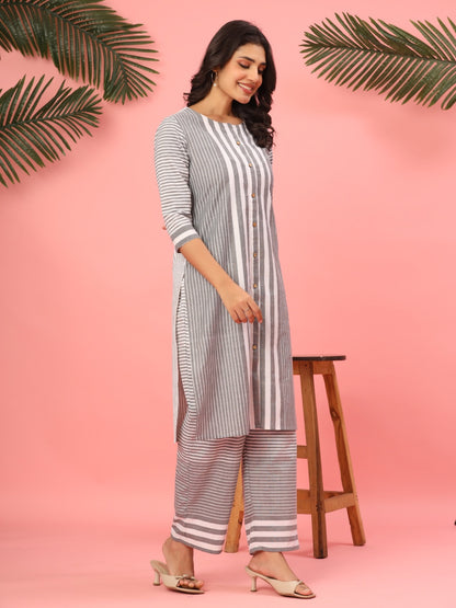 Minimal Mood Grey Striped Cotton Co-ord Set